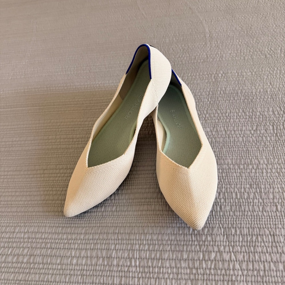 Rothys Womens The Point Oatmeal Sand Beige Knit Pointed Toe Flats Shoes Size 9.5